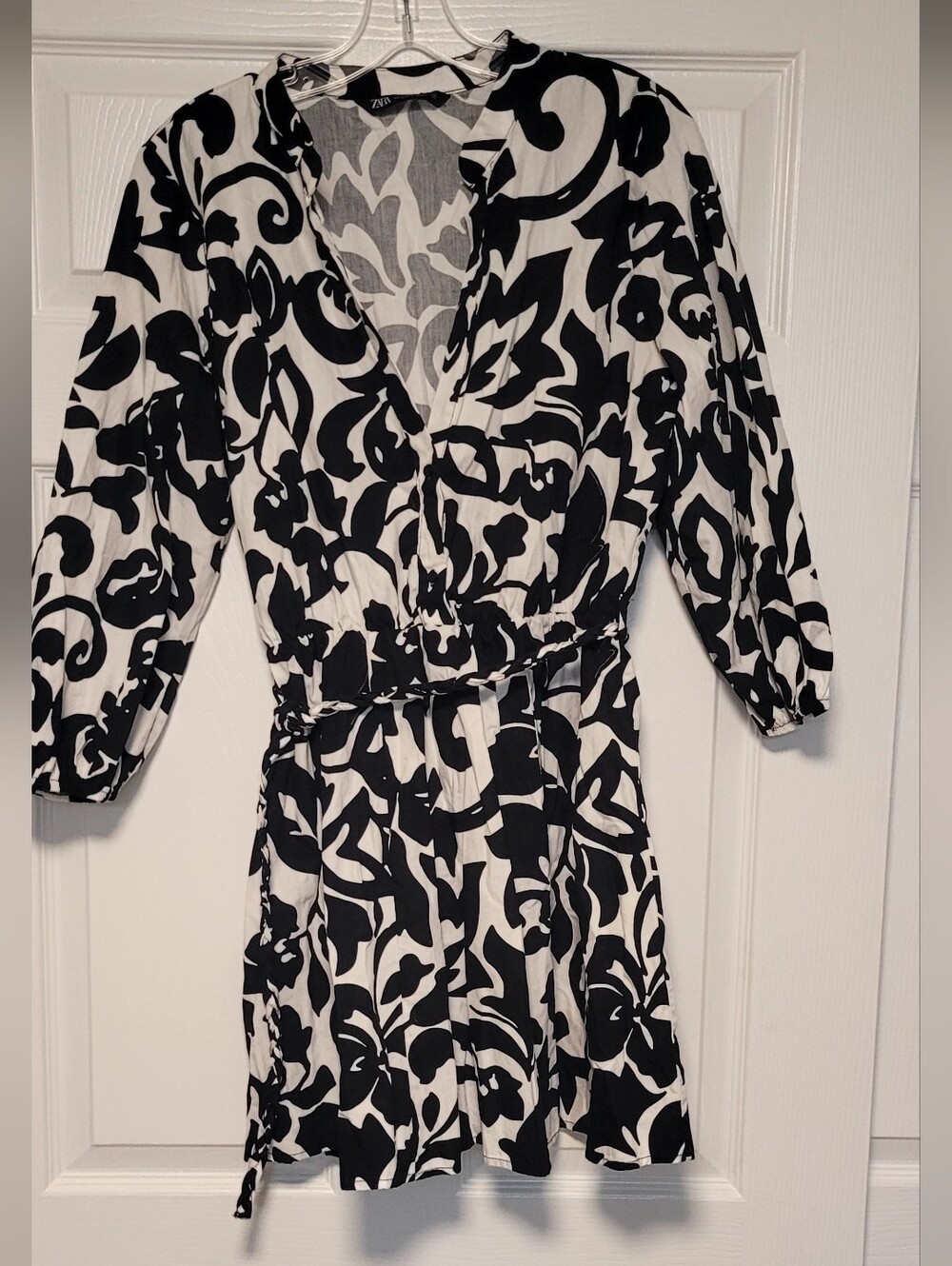 Zara Black and White Abstract Wrap-Style Dress